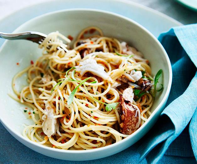 **[Spaghettini with Hawkesbury mud crab, garlic, chilli, lemon and parsley](https://www.gourmettraveller.com.au/recipes/chefs-recipes/spaghettini-with-hawkesbury-mud-crab-garlic-chilli-lemon-and-parsley-7813|target="_blank")**