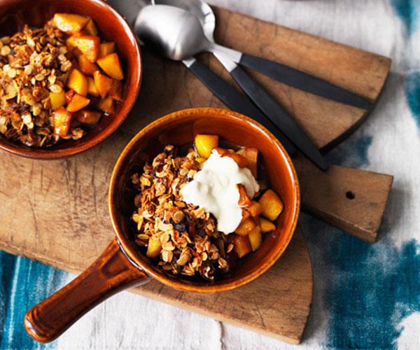 **[Three Blue Ducks' baked apple, soy caramel, crumble and cream](https://www.gourmettraveller.com.au/recipes/browse-all/baked-apple-soy-caramel-crumble-and-cream-11333|target="_blank")**