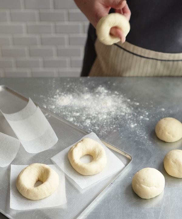 The tried-and-true hula-hoop technique to shaping bagels.