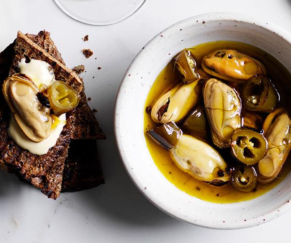 **[Mat Lindsay's pickled mussels](https://www.gourmettraveller.com.au/recipes/chefs-recipes/pickled-mussels-8642|target="_blank")**