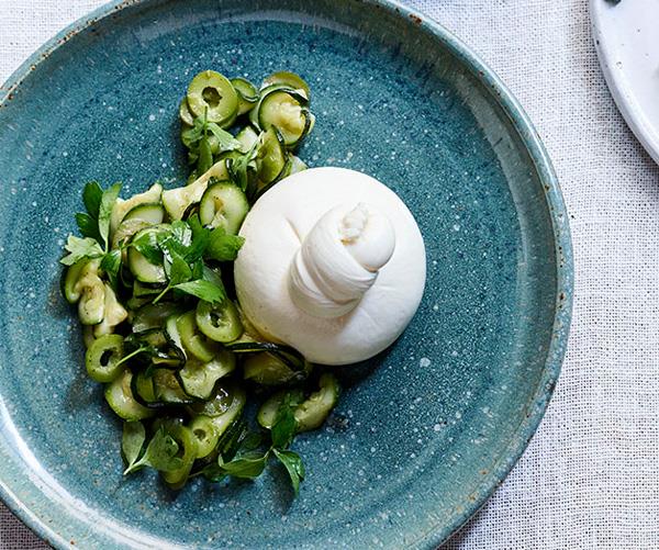 **[Burrata, preserved zucchini, green olives and lovage](https://www.gourmettraveller.com.au/recipes/chefs-recipes/burrata-preserved-zucchini-green-olives-and-lovage-15586|target="_blank")**