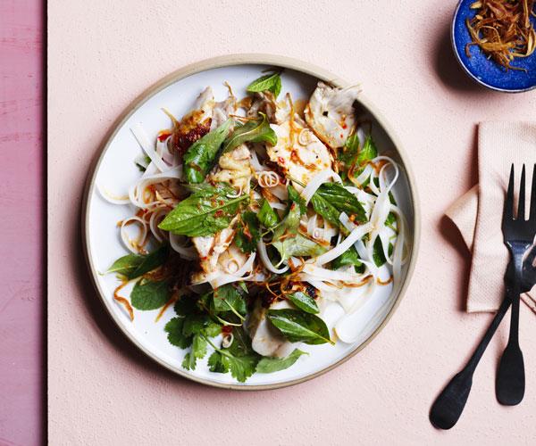 **[Grilled chicken and rice noodle salad](https://www.gourmettraveller.com.au/recipes/browse-all/grilled-chicken-and-rice-noodle-salad-16615|target="_blank")**