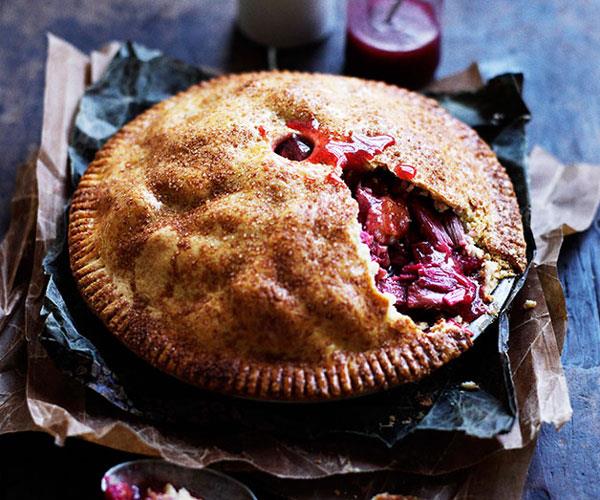 **[Rhubarb and apple pie with warm cinnamon custard](https://www.gourmettraveller.com.au/recipes/browse-all/rhubarb-and-apple-pie-with-warm-cinnamon-custard-11024|target="_blank")**
