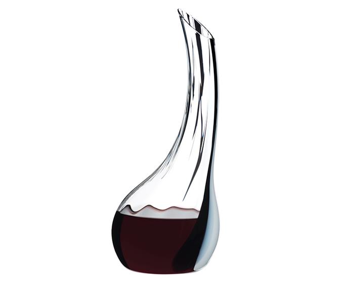 Sculpture or wine accessory? With its shapely silhouette and black and white detailing, this crystal decanter functions as both. Riedel's superior quality and craftsmanship is on show with this exquisite hand-made decanter – it's sure to add a touch of class to your table.
<br><br>
Riedel Cornetto Single Fatto a Mano Crystal Decanter, $319.95, [Temple & Webster](https://www.templeandwebster.com.au/Riedel-Cornetto-Single-Fatto-A-Mano-Crystal-Decanter-1977_00-RIED1026.html|target="_blank"|rel="nofollow")