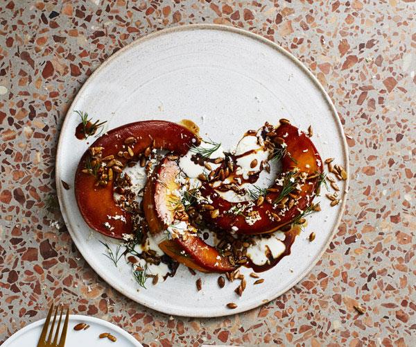 **[Etta's tamari-roasted pumpkin, sunflower and horseradish](https://www.gourmettraveller.com.au/recipes/chefs-recipes/tamari-roasted-pumpkin-sunflower-and-horseradish-16090|target="_blank")**