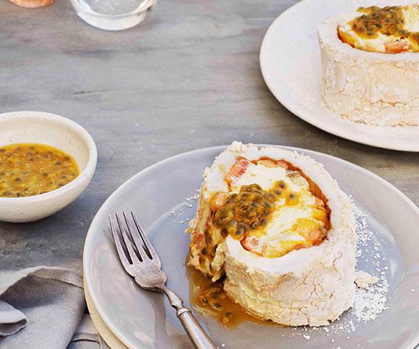 [**Rolled soft meringue with tropical fruit and lime mascarpone**](https://www.gourmettraveller.com.au/recipes/browse-all/rolled-soft-meringue-with-tropical-fruit-and-lime-mascarpone-11173|target="_blank")
