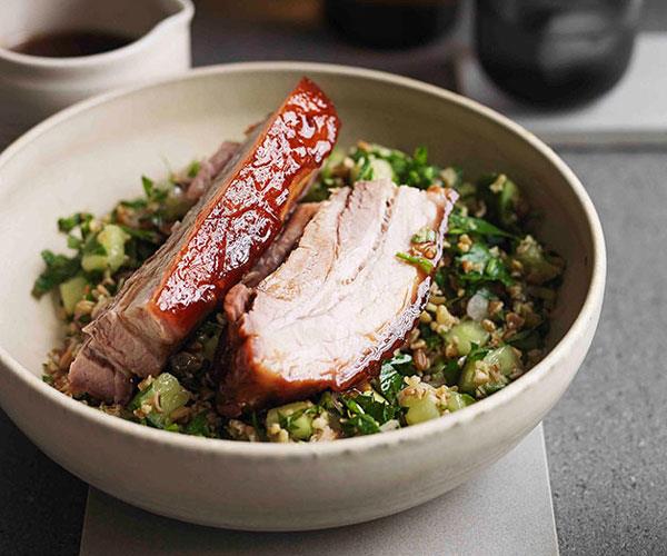 **[Pork belly glazed with honey wheat beer, with spring wheat salad](https://www.gourmettraveller.com.au/recipes/browse-all/pork-belly-glazed-with-honey-wheat-beer-with-spring-wheat-salad-11256|target="_blank")**