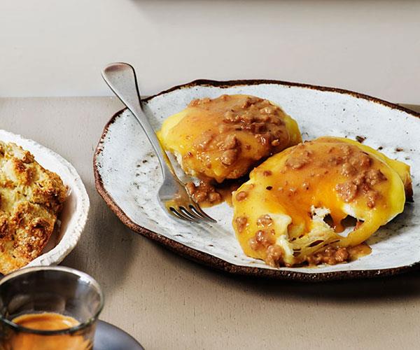 [**Duck-fat scones, smoked cheese, sausage gravy and fried eggs**](https://www.gourmettraveller.com.au/recipes/chefs-recipes/duck-fat-scones-smoked-cheese-sausage-gravy-and-fried-eggs-8088|target="_blank")
