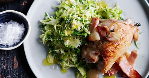 Thyme and garlic roast chicken recipe with Brussels sprouts slaw ...