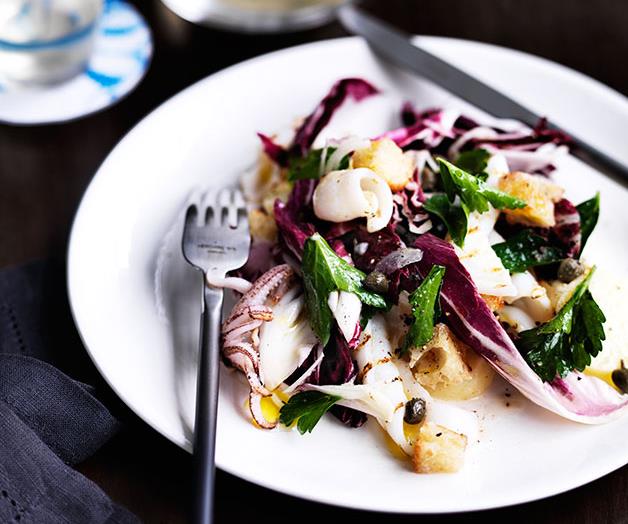 **[Salad of grilled baby calamari, radicchio and potatoes](https://www.gourmettraveller.com.au/recipes/chefs-recipes/salad-of-grilled-baby-calamari-radicchio-and-potatoes-8136|target="_blank")**