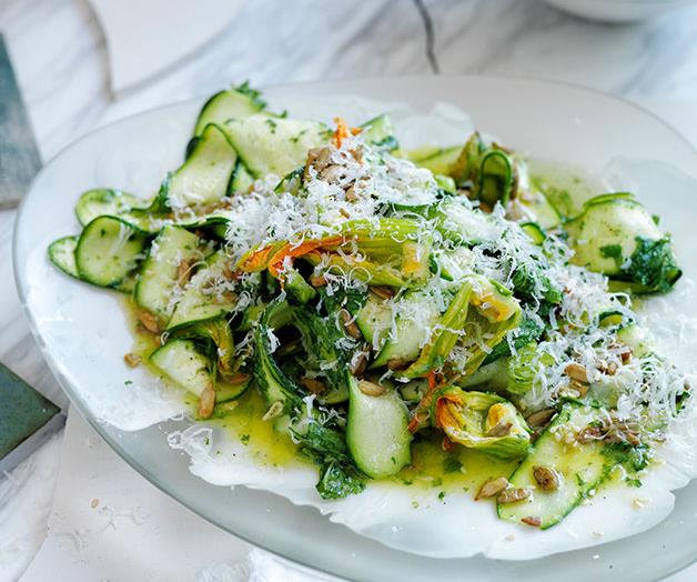 **[Summer zucchini salad with seeds, parmesan, and mint and lemon dressing](https://www.gourmettraveller.com.au/recipes/browse-all/summer-zucchini-salad-with-seeds-parmesan-and-mint-and-lemon-dressing-11893|target="_blank")**