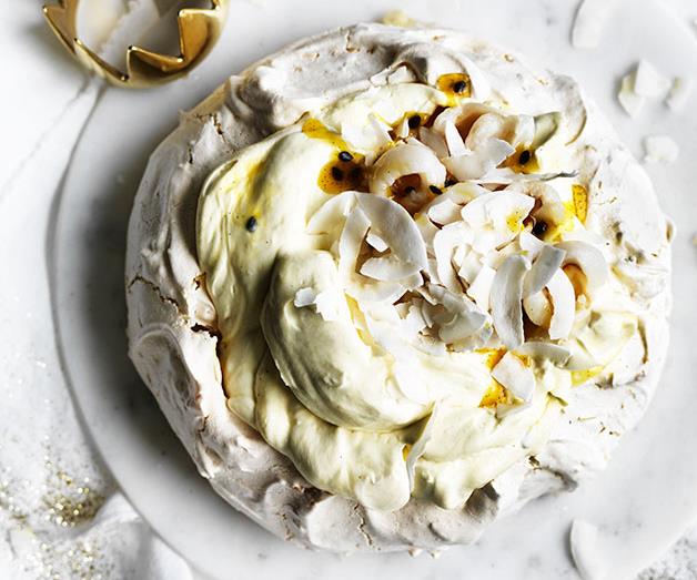 [**Coconut pavlova with passionfruit jam and lychees**](https://www.gourmettraveller.com.au/recipes/browse-all/coconut-pavlova-with-passionfruit-jam-and-lychees-13985|target="_blank")