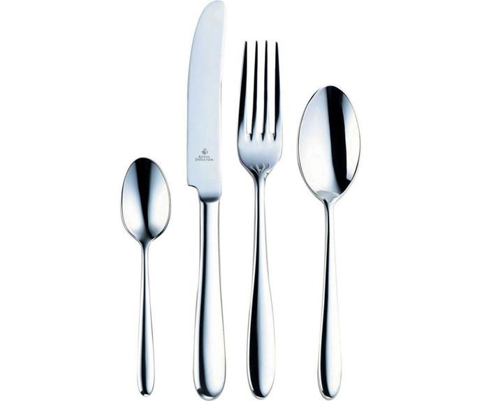 **Classic 56 piece cutlery set, $899, Royal Doulton, available from [Myer](https://www.myer.com.au/p/classic-56-piece-cutlery-set-502296040|target="_blank"|rel="nofollow").** 

Made from 18/10 stainless steel (a chromium-nickel ratio that makes the steel resistant to rust, and helps maintain its polish), this cutlery set by Royal Doulton is a classic style that will suit any table. Sleek enough for special occasions, but durable enough for everyday use too.