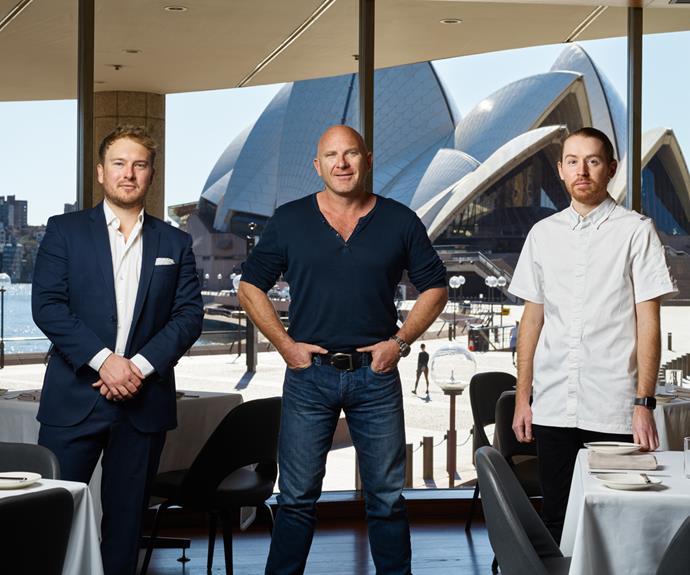 Aria general manager Alex Kirkwood, co-owner Matt Moran and executive chef Thomas Gorringe.