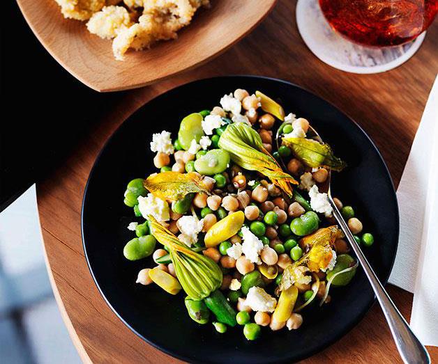 [**Chickpea, broad bean, zucchini flower, preserved lemon and ricotta salad**](https://www.gourmettraveller.com.au/recipes/chefs-recipes/chickpea-broad-bean-zucchini-flower-preserved-lemon-and-ricotta-salad-7824|target="_blank")