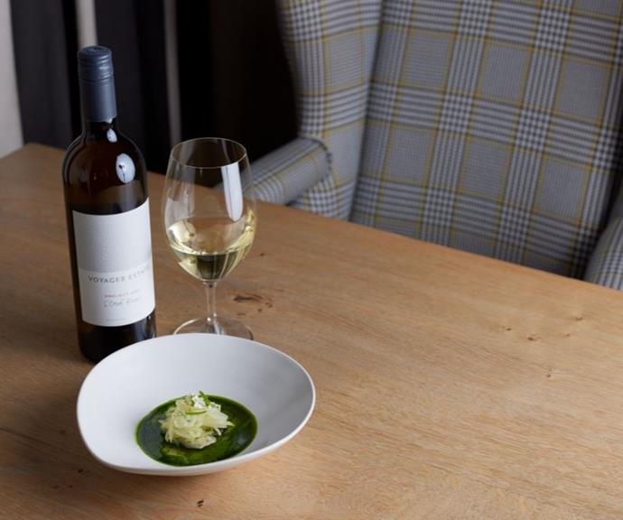 "At Voyager Estate we serve the pearlescent Akoya with green mango and wasabi and pair it with a glass of Voyager Estate Project L'Oeuf Blanc. It's an incredibly textural wine, just like the Akoya," says chef Santi Fernandez.