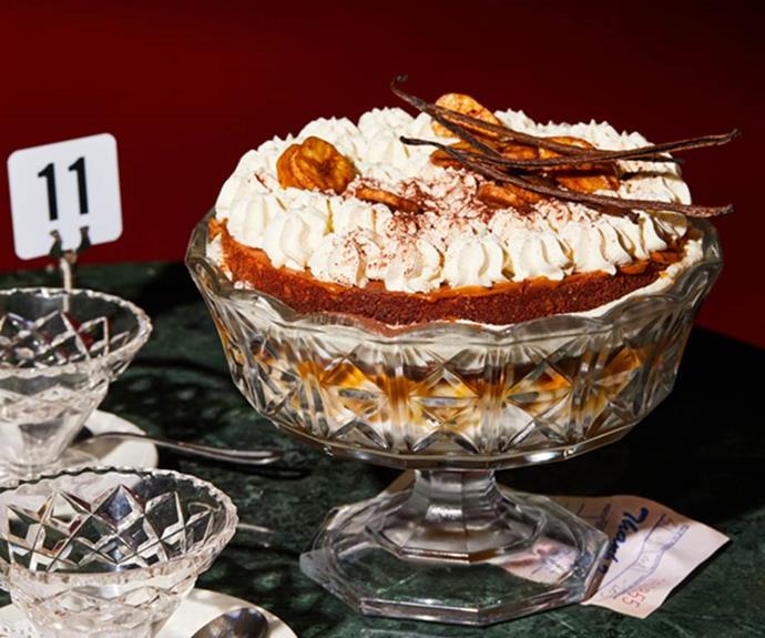 Nik Hill's [banoffee trifle](https://www.gourmettraveller.com.au/recipes/chefs-recipes/banoffee-trifle-18766|target="_blank"). Photo: Benito Martin