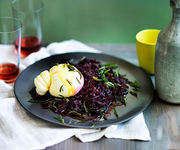 **[Burrata with balsamic buttered beetroot, vincotto and rosemary](https://www.gourmettraveller.com.au/recipes/chefs-recipes/burrata-with-balsamic-buttered-beetroot-vincotto-and-rosemary-9209|target="_blank")**
