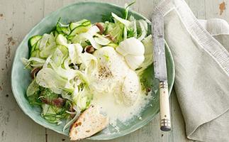 Shaved zucchini, fennel and mint salad with burrata