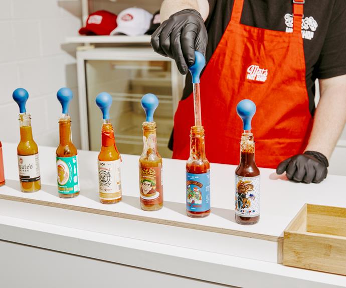 Prepping a hot sauce tasting. Photo: supplied