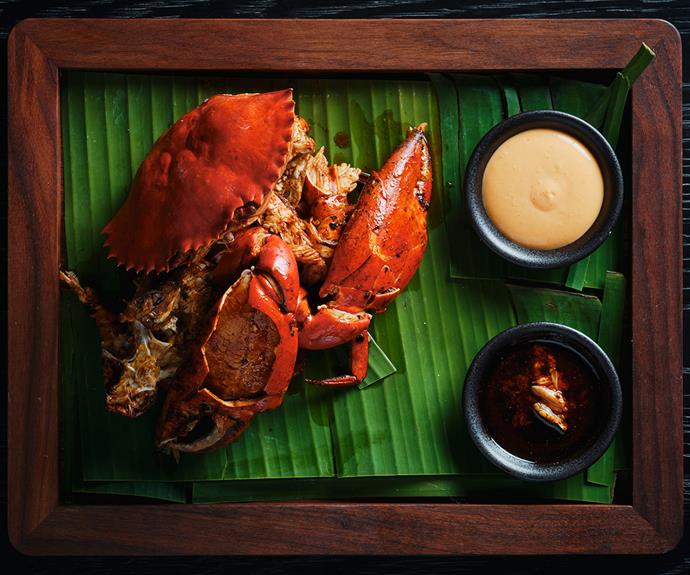 A whole crab, steamed, and then cooked in Szechuan oil. Photo: Gareth Sobey
