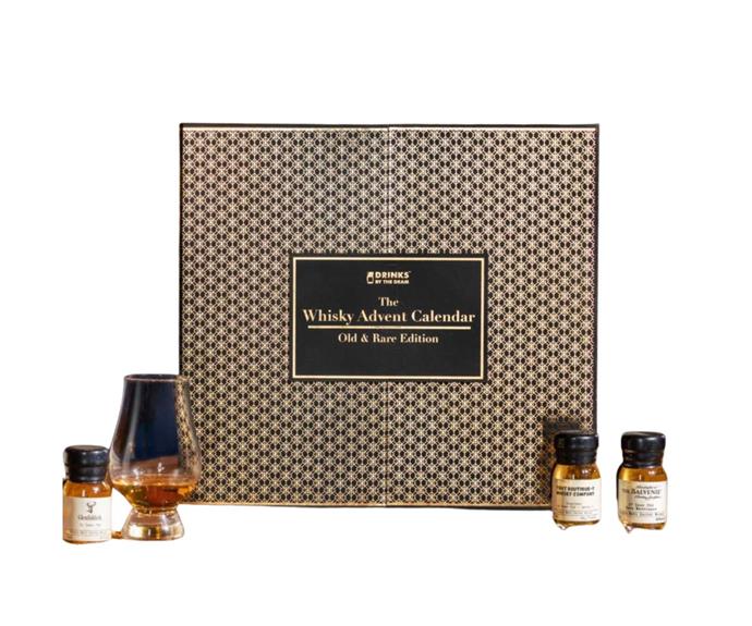 **[Drinks by the Dram Old and Rare whisky advent calendar, $1592.10, Master of Malt](https://go.skimresources.com?id=105419X1577742&xs=1&xcust=gt&url=https%3A%2F%2Fwww.masterofmalt.com%2Fwhiskies%2Fdrinks-by-the-dram%2Fold-and-rare-whisky-advent-calendar%2F|target="_blank"|rel="nofollow")**

Behind a door and within a drawer is a different 30ml wax-sealed dram of rare and well-aged whiskey. Accompanied by a Glencairn tasting glass, you're all ready to taste the 24 samples – from a Balblair 25-year-old whiskey to a Glenfiddich 30-year-old whiskey. 
<br><br>
**[SHOP NOW](https://go.skimresources.com?id=105419X1577742&xs=1&xcust=gt&url=https%3A%2F%2Fwww.masterofmalt.com%2Fwhiskies%2Fdrinks-by-the-dram%2Fold-and-rare-whisky-advent-calendar%2F|target="_blank"|rel="nofollow")**