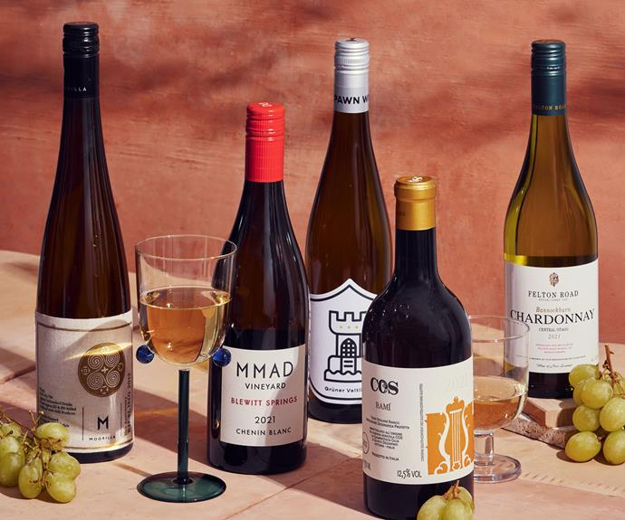 From left to right: Moorilla Cloth Label Riesling, MMAD Chenin Blanc, The Pawn Wine Co. Grüner Veltliner, Cos Ramí Inzolia and Grecanico and Felton Road Bannockburn Chardonnay