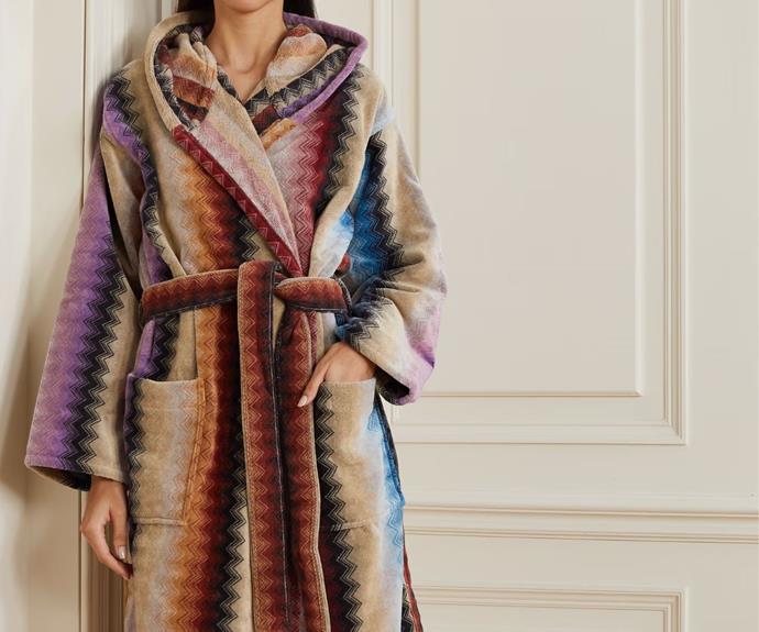 **Missoni Home Byron hooded belted striped cotton-terry jacquard robe, $803.67 at [NET-A-PORTER](https://click.linksynergy.com/deeplink?id=bbwaLgc15mM&mid=46255&u1=gt&murl=https%3A%2F%2Fwww.net-a-porter.com%2Fen-au%2Fshop%2Fproduct%2Fmissoni-home%2Flingerie%2Flong-robes%2Fbyron-hooded-belted-striped-cotton-terry-jacquard-robe%2F1647597283040124|target="_blank"|rel="nofollow")**

First introduced in 1966, this signature zigzag motif features on the Byron robe that has a relaxed cut, roomy hood and pockets deep enough for a magazine. A technicolour dream.
<br><br>
**[SHOP NOW](https://click.linksynergy.com/deeplink?id=bbwaLgc15mM&mid=46255&u1=gt&murl=https%3A%2F%2Fwww.net-a-porter.com%2Fen-au%2Fshop%2Fproduct%2Fmissoni-home%2Flingerie%2Flong-robes%2Fbyron-hooded-belted-striped-cotton-terry-jacquard-robe%2F1647597283040124|target="_blank"|rel="nofollow")**