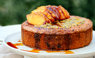 Gluten free passionfruit and almond cake with honey-roasted pineapple by Frida's Field