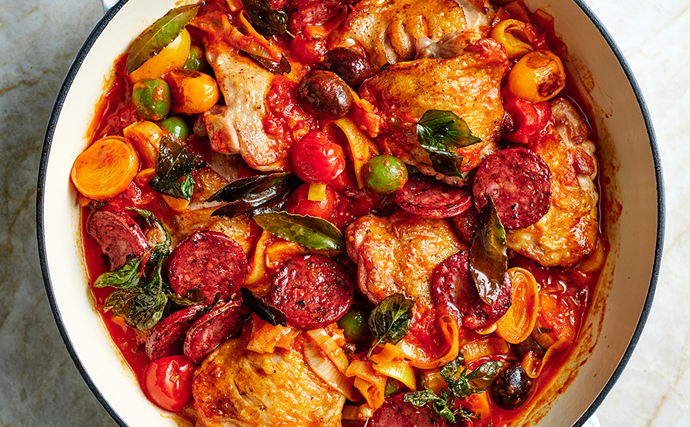 Chicken cacciatore recipe with salami and green olives