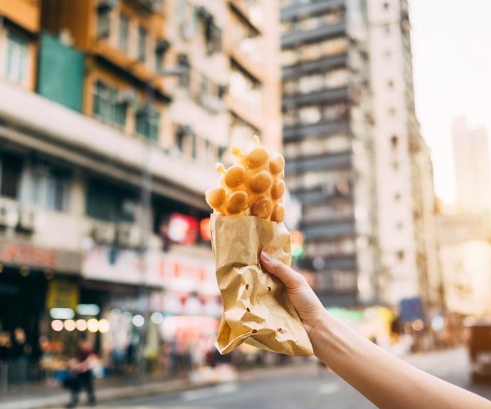 Eggs waffles are a street food staple.