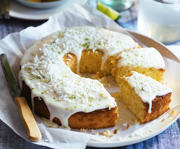 Lime and coconut cake with pineapple glaze