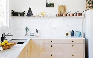 Scandinavian timber and marble kitchen
