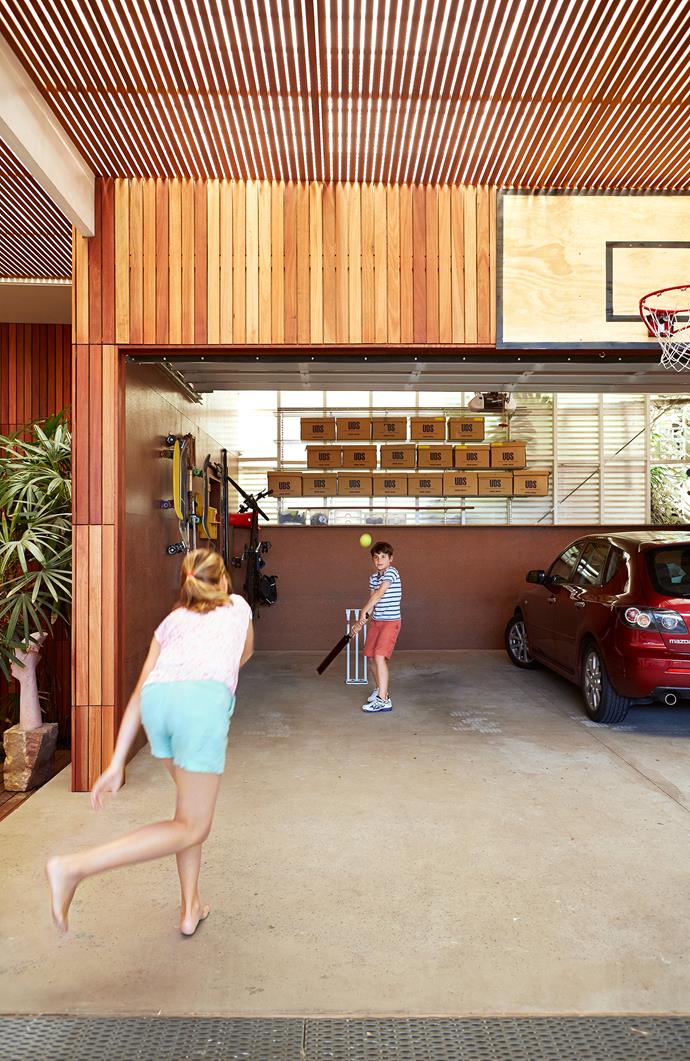 This functional area of the property now serves as a storage space and covered play space.