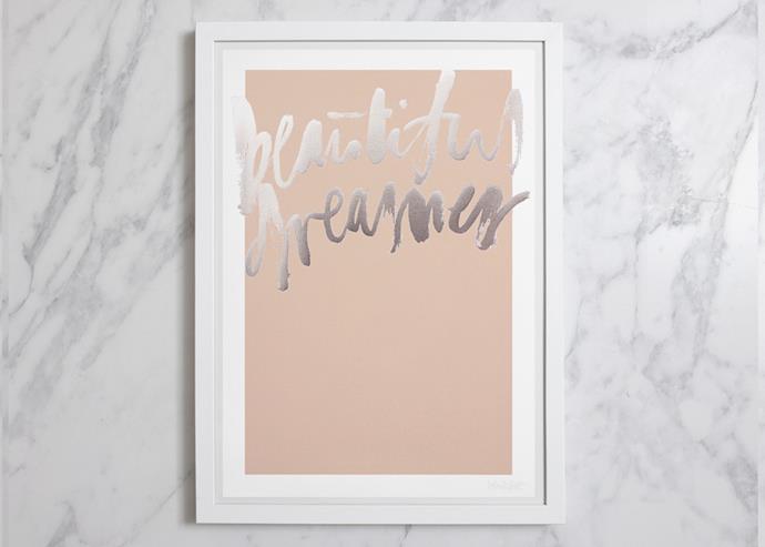 Artwork is an easy way to bring in a dose of updated colour. Put your creative talents to work or seek out something you love and frame it. A slick of silver gives this dusty pink print some wow-factor. It's available framed or unframed. *Beautiful Dreamer* silver foil print (Medium), $74.95, from [Blacklist](http://www.blackliststore.com.au/?utm_campaign=supplier/|target="_blank").