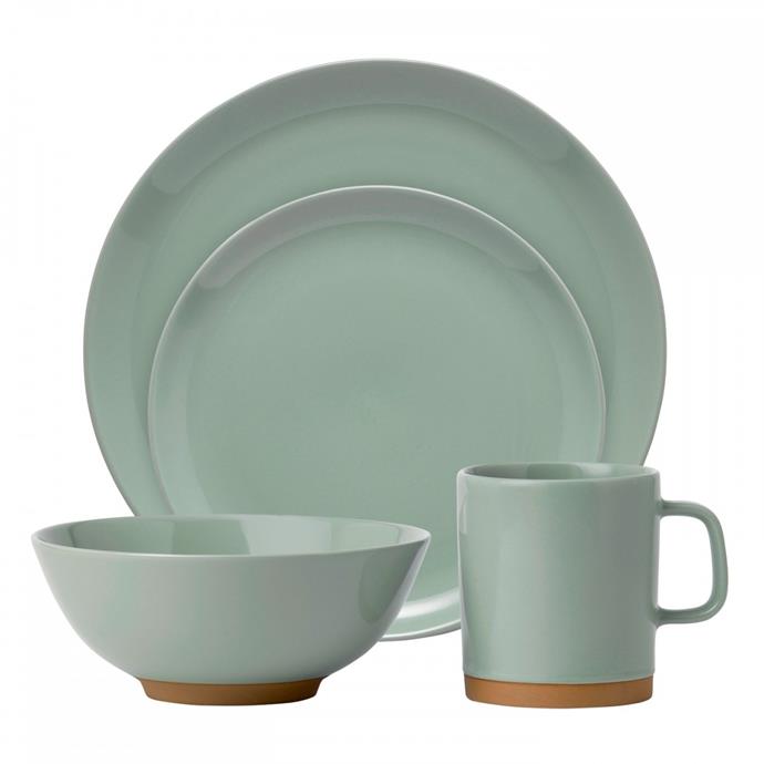 Royal Doulton teamed up with UK designers Barber & Osgerby to produce this dining set. Along with the gorgeous minty glaze, exposed stoneware is a key feature. It refers to Royal Doulton’s early days making stoneware and salt-glazed clay water pipes. 
Olio Duck Egg Green 16-piece **dinnerware set**, $249, from [Royal Doulton](http://www.royaldoulton.com.au/?utm_campaign=supplier/|target="_blank").