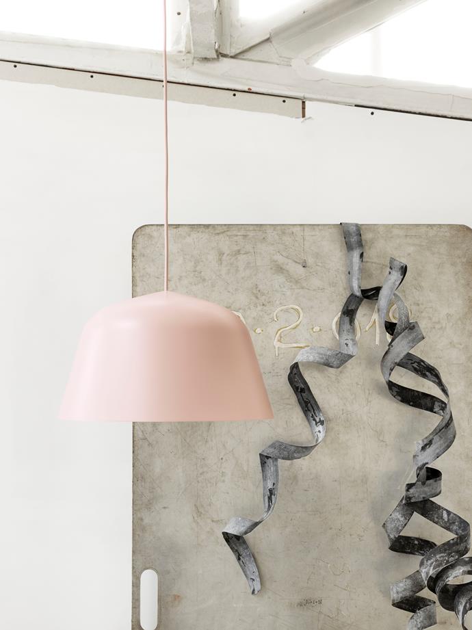 This hand-painted aluminium pendant is a new addition to Danish brand Muuto's lighting collection. It also comes in dusty green. Ambit **pendant light**, from [Muuto](www.muuto.com/lighting/ambit/|target="_blank").
