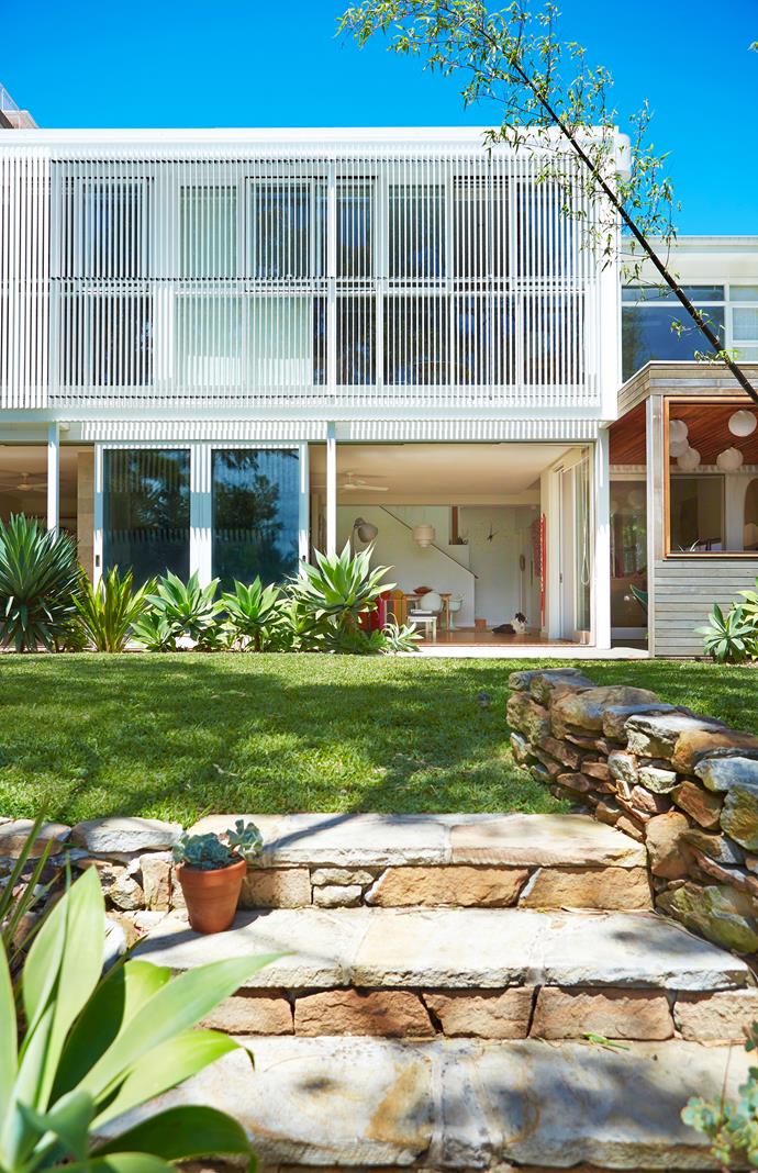 Agave plants and sandstone unearthed on site dominate the coastal garden of this [Bondi beach house](http://www.homestolove.com.au/gallery-retro-inspired-bondi-beach-house-1636/|target="_blank"). Photo: John Paul Urizar
