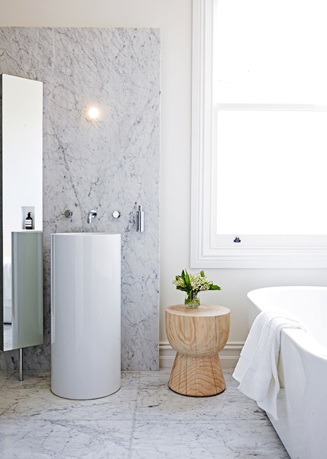 A generous freestanding bath and basin instantly suggest space, luxury and relaxation in this [grand marble-clad ensuite](http://www.homestolove.com.au/bathroom-profile-an-ensuite-fit-for-a-grand-european-villa-2227|target="_blank") designed by [Jane Cameron](http://www.janecameronarchitects.com/|target="_blank"|rel="nofollow").