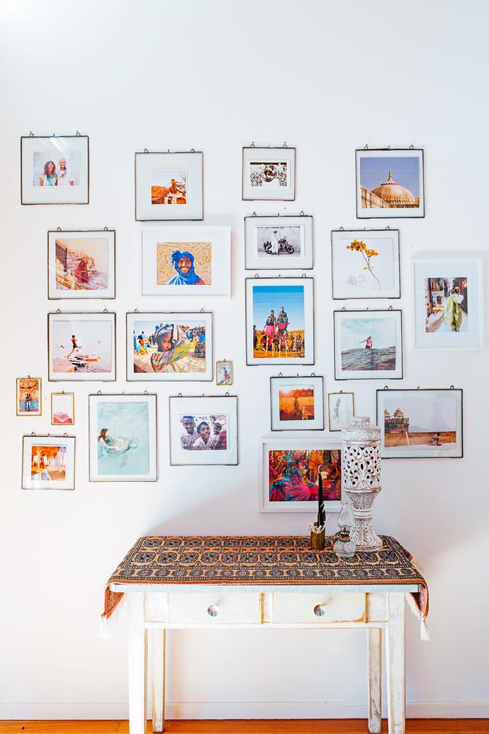 Vibrant travel photos are on display in this [treasure-filled home](http://www.homestolove.com.au/gallery-chris-and-celestes-treasure-filled-house-2266/?utm_campaign=supplier/|target="_blank"). The simple brass frames allow the snaps, taken in Mali, India and Vanuatu, to shine. *Photo: Lynden Foss*