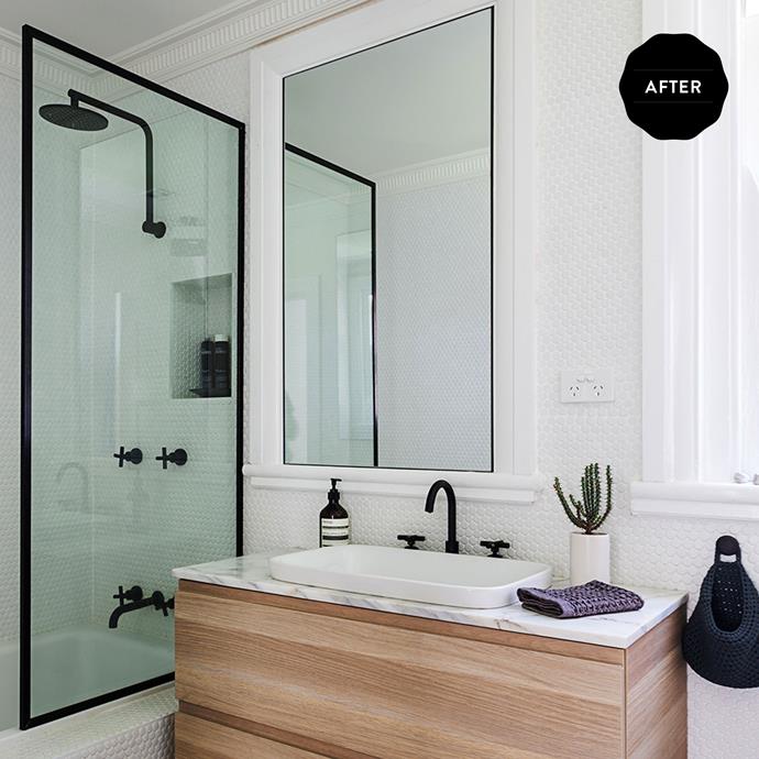 Now, if Chloe had to pick a favourite room, she says the renovated bathroom would have to be it. "It marries all my favourite design elements: tones, textures and clean lines."

**Tiles** from [Surface Gallery](http://surfacegallery.com.au/?utm_campaign=supplier/|target="_blank") and black **tapware** from [Astra Walker](http://www.astrawalker.com.au/?utm_campaign=supplier/|target="_blank").