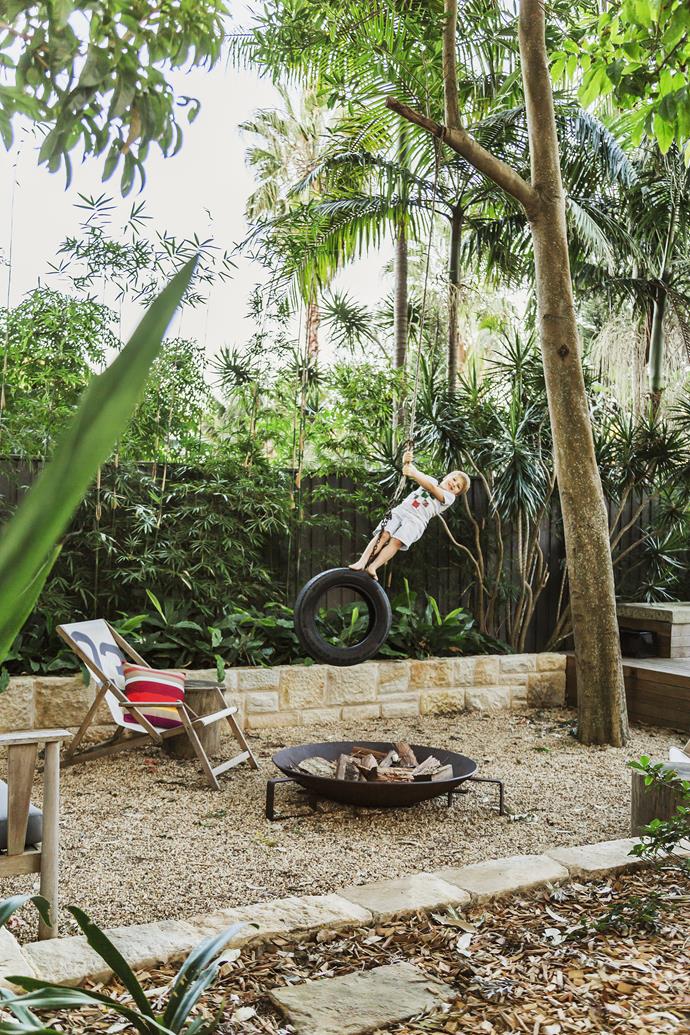 The tyre swing – a backyard classic. **Deckchair** from [Koskela](http://www.koskela.com.au/?utm_campaign=supplier/|target="_blank"), Brad **fire pit** from [Robert Plumb](http://www.robertplumb.com.au/?utm_campaign=supplier/|target="_blank").