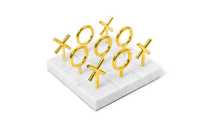 Designer/ceramicist Jonathan Adler crafted this posh marble and polished brass tic tac toe set. It's the perfect addition to any coffee table and will only get better with age. Brass **tic tac toe set**, $195, from [Jonathon Adler](https://www.jonathanadler.com/decor-and-pillows/decor/games/brass-tic-tac-toe-set/17430.html|target="_blank"|rel="nofollow").