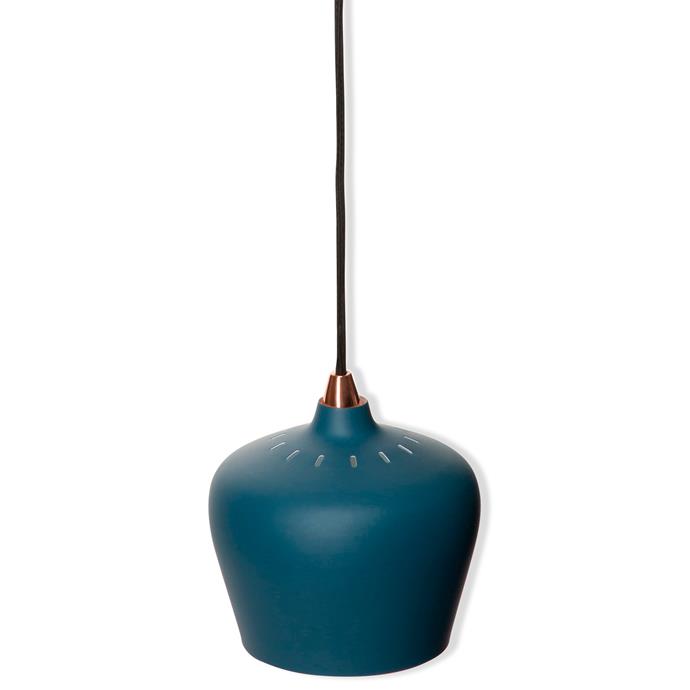 Create a perfectly moody glow with the Zacharia metal **pendant light** in Petrol Blue from [Freedom](http://www.freedom.com.au/?utm_campaign=supplier/|target="_blank").