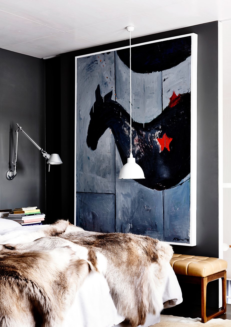 **Add art:** Nail the look with tapestries and Victorian-esque portraits in gilded frames. Or, seek out dark and brooding modern paintings such as this one by Fiona McKerrell. For an even more luxe European vibe, hang art from the ceiling to the floor – 'salon style' – as the French did traditionally.