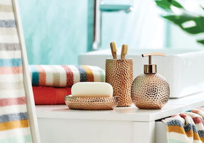 Odyssey **soap dish** $12.95. **Tumbler** $12.95. **Soap dispenser**, $19.95, all from [Bed Bath & Table](http://www.bedbathntable.com.au//?utm_campaign=supplier/|target="_blank").