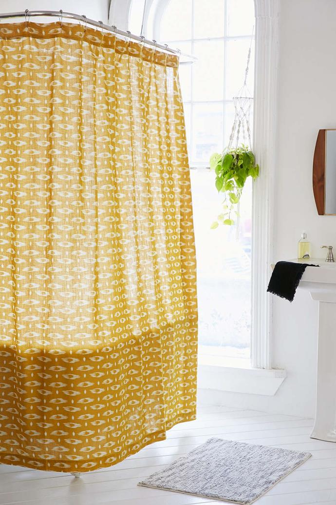 Locust Divia Ikat shower curtain, $49, [Urban Outfitters](http://www.urbanoutfitters.com/urban/catalog/productdetail.jsp?id=37826997&category=A_FURN_CURTAINS/?utm_campaign=supplier/|target="_blank").
