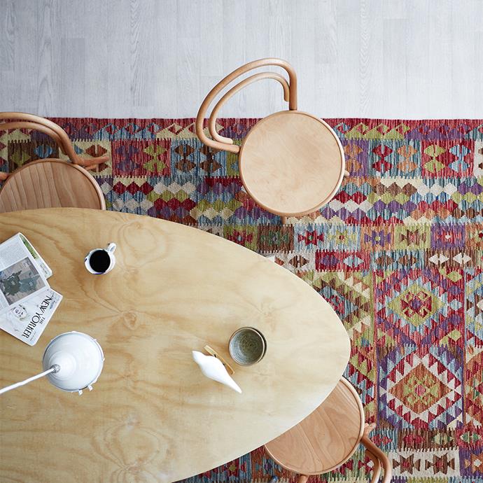 Flatweave cotton rugs, often called dhurries or kilims, are lightweight, durable and perfect for high traffic areas. Photo: Denise Braki | Styling: Jessica Bellef