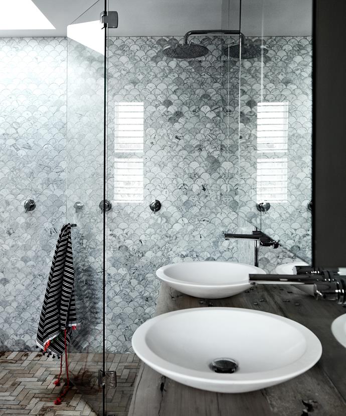 "We spent up on our main ensuite, as this is a room where you spend lots of time relaxing," says Heidi. "Carrara fan-shaped tiles (huge splurge) and a solid-stone freestanding bath give instant luxe."