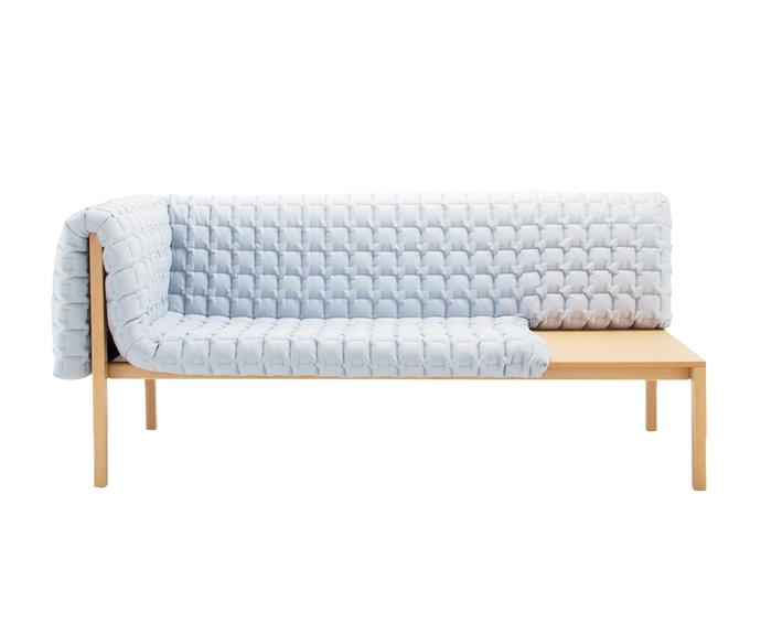 Inga Sempé’s ‘Ruché’ chaise sofa $8575, for Ligne Roset, consists of a simple, fine structure which supports a quilt-like seat, available at [DOMO](http://domo.com.au/?utm_campaign=supplier/|target="_blank").